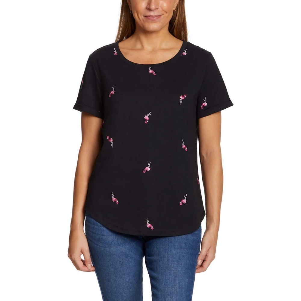NWT Vintage America Embroidered Flamingo Rolled Sleeve Top Medium